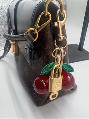 Authentic Louis Vuitton Lock & Key #454 on Unbranded Cherry Bag Charm Gold Tone